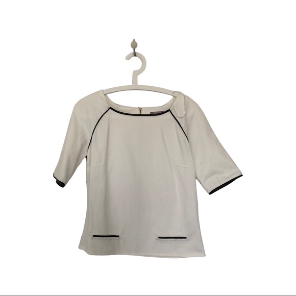 NWOT - White top with black vegan leather piping. - Picture 1 of 7